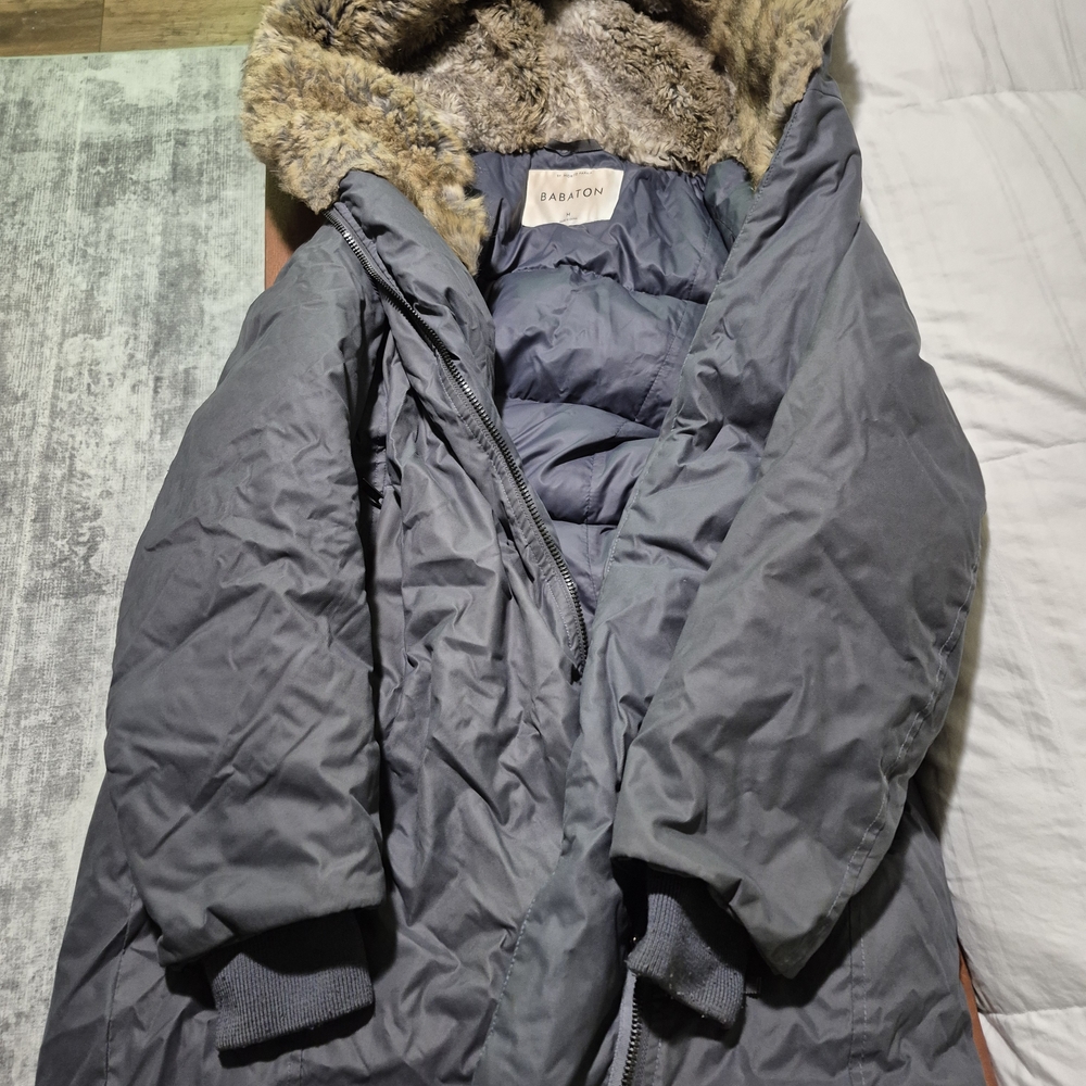 Aritzia Babaton Navy Parka with Faux Fur Lining